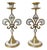 10" Pair of Fleur De Lis Candlesticks Brass & Mother of Pearl Candle Holders For Sale