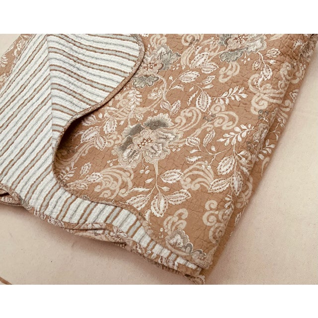 Large Vintage French Boutis Quilt, Pastel Floral Toile & Stripe, Queen Size, Paris Brocante For Sale - Image 6 of 12