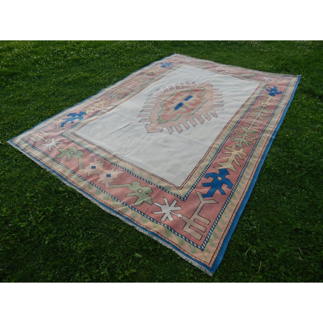 Vintage White and Tan Soft Warm Colors Rug for Home and Nursery Decor, Low Pile Muted Carpets, Turkish Oushak Wool Rugs,...