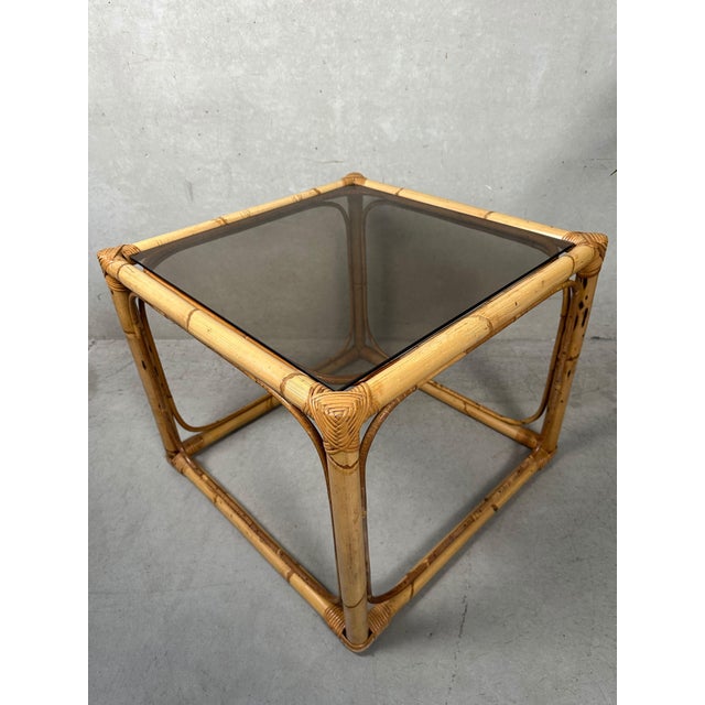 Vintage Side Table in Bamboo and Glass, 1970s For Sale - Image 9 of 9