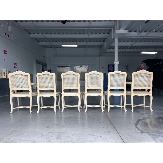 French Louis XV Style Painted Cane Back Dining Chairs With Carved Frames & Cabriole Legs – Set of 6 For Sale - Image 9 of 18