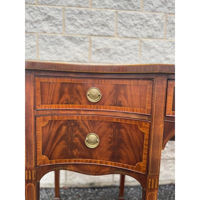 Large Vintage Federal Style Mahogany Sideboard Buffet With Tapered Legs and Original Brass Hardware For Sale - Image 4 of 12