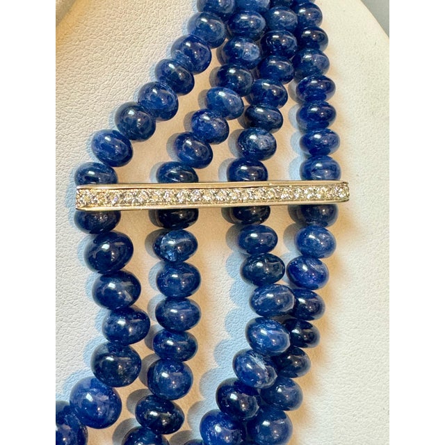 700Ct Sapphire Bead Necklace with cabochon & Diamond Center & Diamond Spacer 18K For Sale - Image 12 of 18