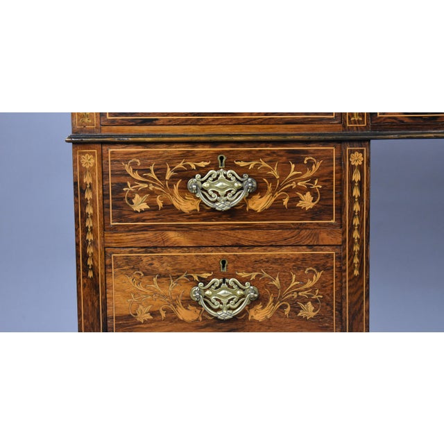 19th Century Victorian English Rosewood & Marquetry Writing Table For Sale - Image 10 of 14