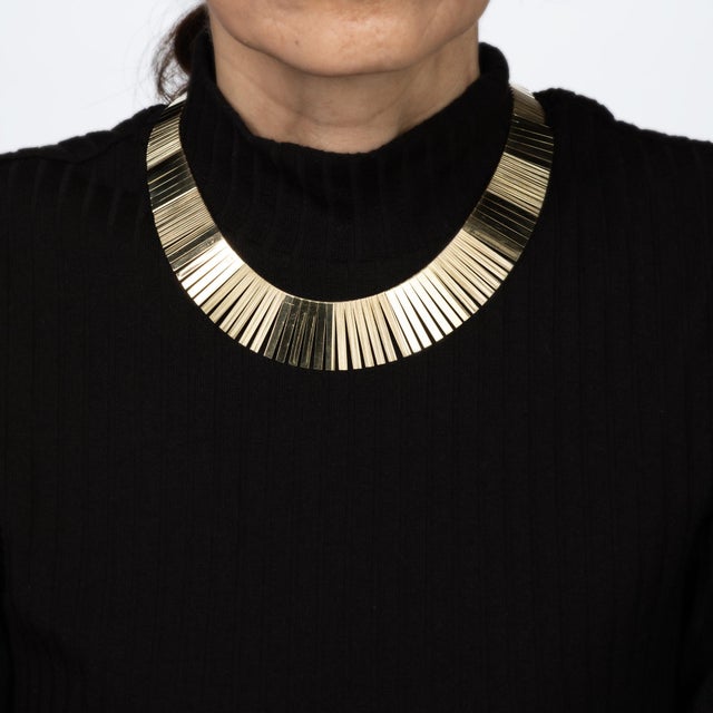 Modern Vintage Cleopatra Collar Necklace 14k Yellow Gold 16" Fringe Choker Jewelry For Sale - Image 3 of 4