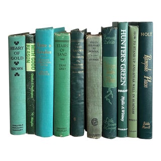 Vintage Book Bundle in Shades of Green Including a First Edition Classic - Set of 10 For Sale