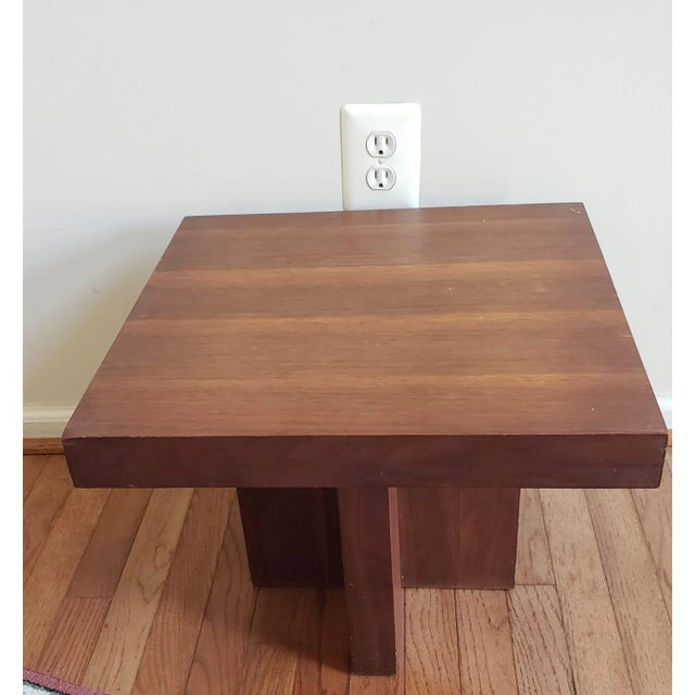 Milo Baughman Mid-Century Milo Baughman Style Walnut Cruciform End Tables For Sale - Image 4 of 6