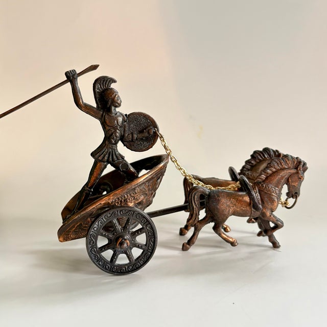 Bronze Vintage Bronze Roman Warrior in Chariot Pulled by Two Horses Sculpture For Sale - Image 8 of 11