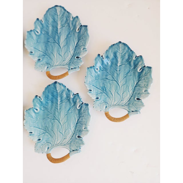 Boho Chic Vintage Mid-Century Century Majolica Leaf Plates - Set of 7 For Sale - Image 3 of 12