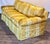 Traditional Vintage Golden Damask Roll Arm Sofa With Skirted Base For Sale - Image 3 of 10