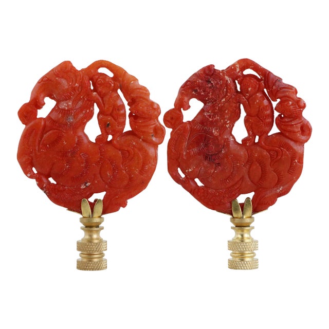 Equestrian Monkey Carved Stone Lamp Finials on Brass Hardware - a Pair For Sale