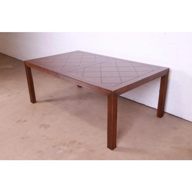 Henredon Mid-Century Modern Oak Parsons Extension Dining Table With Parquet Top For Sale - Image 9 of 13