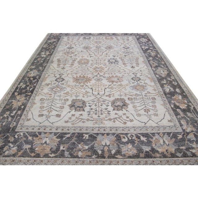 Gray Apadana's Artisan Collection Handmade Floral Wool Rug For Sale - Image 9 of 11