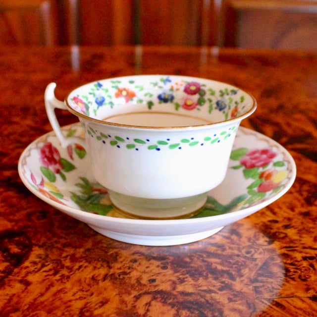 Victorian Antique English Porcelain Tea Cup and Saucer, Floral Decoration For Sale - Image 3 of 11