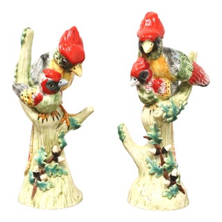 Mid 20th Century Italian Porcelain Cardinal Birds - Pair For Sale