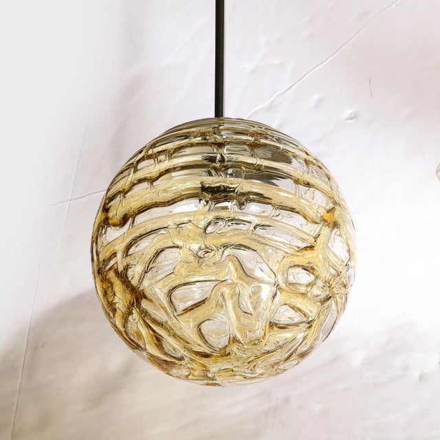 Mid-Century Modernist Smoked Amber Molten Banded Murano Glass Pendant Chandelier For Sale In New York - Image 6 of 12
