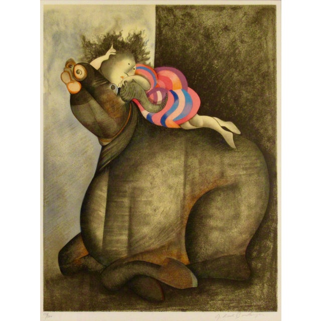 This artwork titled "Au Repos (At Rest)" 1983 is an original color lithograph on paper by noted Bolivian artist Graciela...
