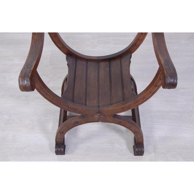 Wooden Savonarola Chair with Carved Armrest,s Late 1800s For Sale - Image 5 of 14