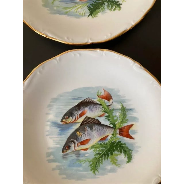 Ceramic Mid 20th Century Vintage French Porcelain Limoges Fish Plates- Set of 2 For Sale - Image 7 of 12