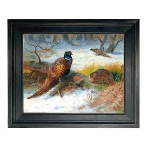 Pheasants in the Snow 11x14" Framed Oil Painting Print on Canvas