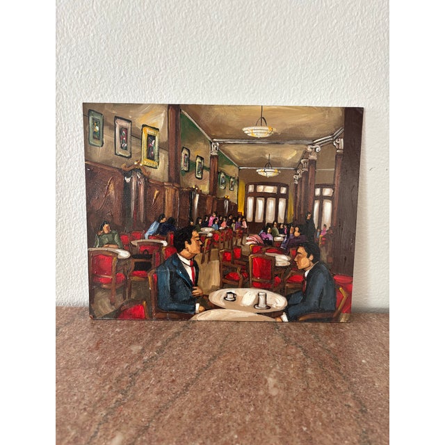 "Tortoni Fondo" acrylic on board painting by Argentinian artist Marcela Ditomaso. 11.75 inches by 9.5 inches