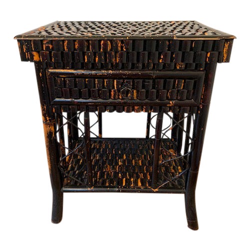 Antique Chinoiserie Ebonized Bamboo Side Table With Drawer Chairish