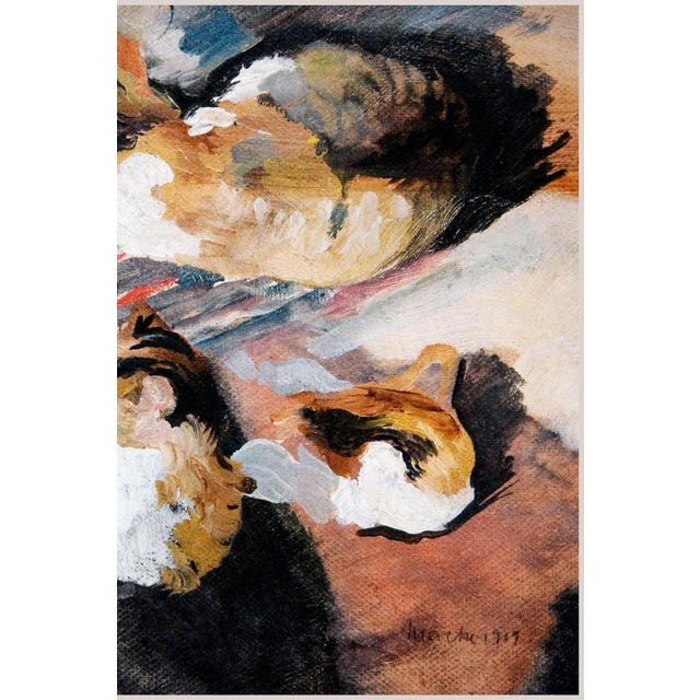 Cream 1909 Vintage Calico Cat Art Print by August Macke, Feline Wall Art - 48" X 36" For Sale - Image 8 of 9