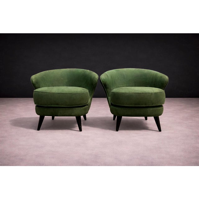1960s Pair of “Concha” Armchairs in Green Suede, Joaquim Tenreiro, 1960s - Lot 256A For Sale - Image 5 of 11