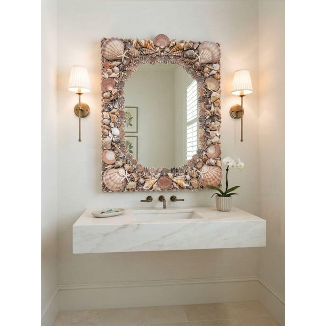 Vintage Handcrafted Coastal Seashell & Starfish Wall Mirror For Sale - Image 10 of 12