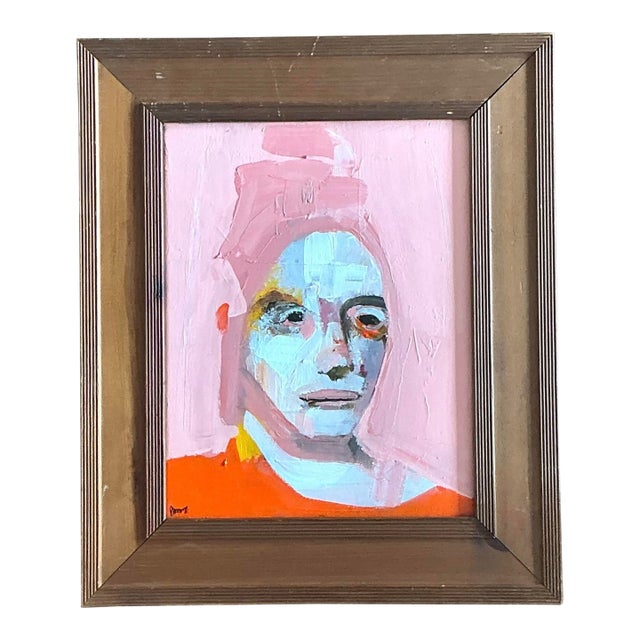 Vintage Original Abstract Figurative Oil Portrait on Canvas For Sale