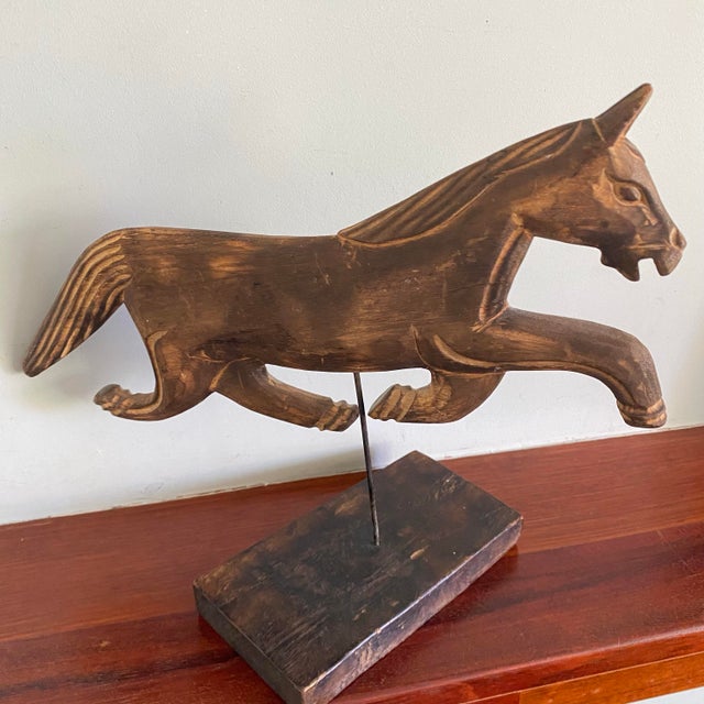 Wood Vintage Hand Carved Wooden Folk Art Horse on Base For Sale - Image 7 of 11