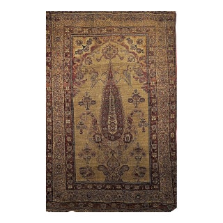 19th Century Persian Kerman Lavar Pictorial Rug, Hand-Knotted Wool, Tree of Life Pattern, Tan & Red, 4x6 For Sale