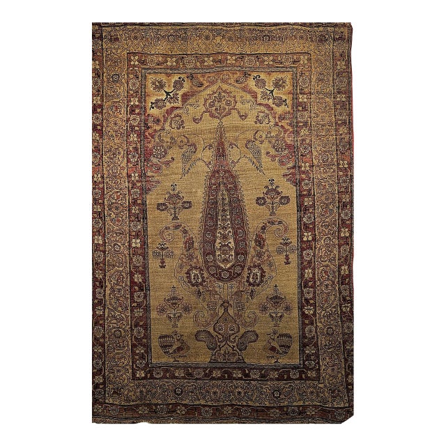 19th Century Persian Kerman Lavar Pictorial Rug, Hand-Knotted Wool, Tree of Life Pattern, Tan & Red, 4x6 For Sale