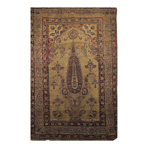 19th Century Persian Kerman Lavar Pictorial Rug, Hand-Knotted Wool, Tree of Life Pattern, Tan & Red, 4x6