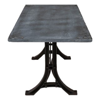 Industrial Table with Wrought Iron Legs and Stone Top, Antique, France, 20th Century For Sale