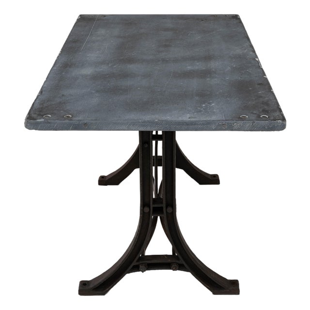 Industrial Table with Wrought Iron Legs and Stone Top, Antique, France, 20th Century For Sale