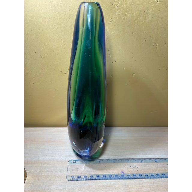 Hand-Blown Sommerso Art Glass Vase in Blue and Green, Mid-Century Modern For Sale - Image 4 of 5