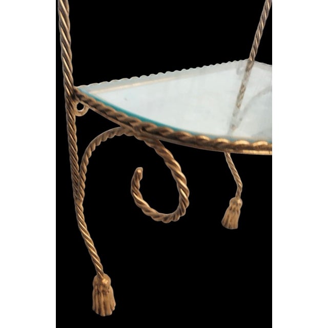 Metal Vintage Tall Hollywood Regency Twisted Braided Tassel 4 Glass Wall Shelf Etagere For Sale - Image 7 of 7