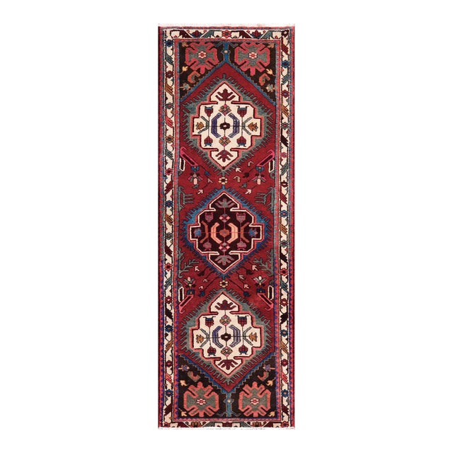 Boho Chic Tabriz Red/Beige Wool Runner Rug- 3'2'' X 9'0'' For Sale