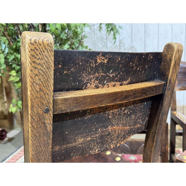 Antique English Chairs in Oak and Leather, 1800s, Set of 6 For Sale - Image 4 of 18