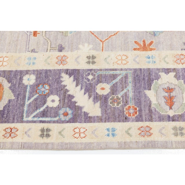 Modern Oushak Style Hand-Knotted Wool Rug - Soft Lavender & Pastel Floral Motif For Sale - Image 4 of 10