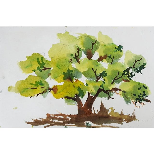 Late 20th century watercolor on paper painting of impressionist daisies. Second painting on verso of lone tree study....