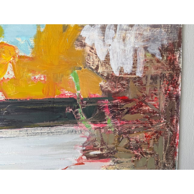 Paint 1980s Abstract Oil Painting of Train Passing Through the Marshes in Scarborough, Maine. Large, on Panel. For Sale - Image 7 of 11