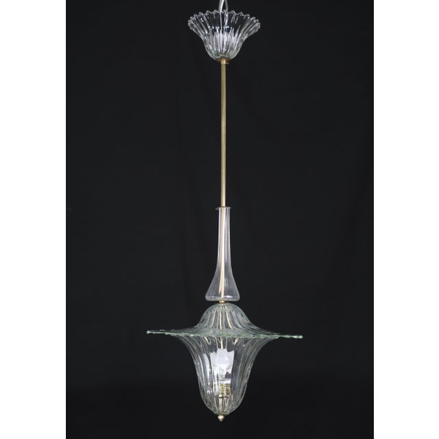 Transparent Elegant Art Decò Murano Glass Lantern by Barovier E Toso Pendant Light, 1950 For Sale - Image 8 of 17