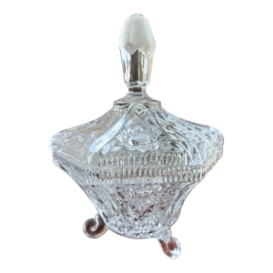 Early 20th Century Mid-Century Modern Hexagonal Cut Crystal Lidded Footed Candy Dish