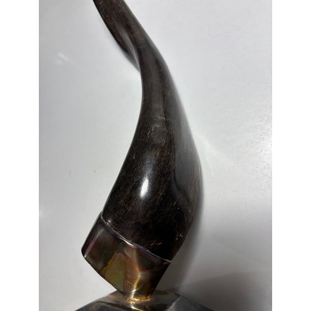 Commanding Tall Pair of Twisted Horn Candlesticks With Metal Bases and Holders For Sale - Image 11 of 12