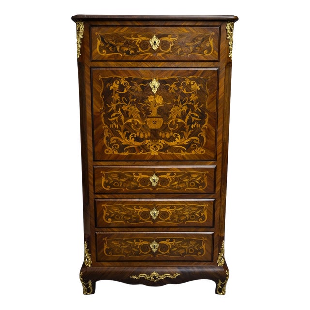 19th Century Secretary Desk in Marquetry of Fine Woods For Sale
