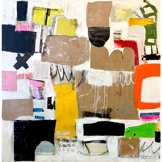 Acrylic and mixed media collage (pencil, paper, palette paper, cardboard) on canvas, 48 x 48 x 1.5. Edges painted white,...