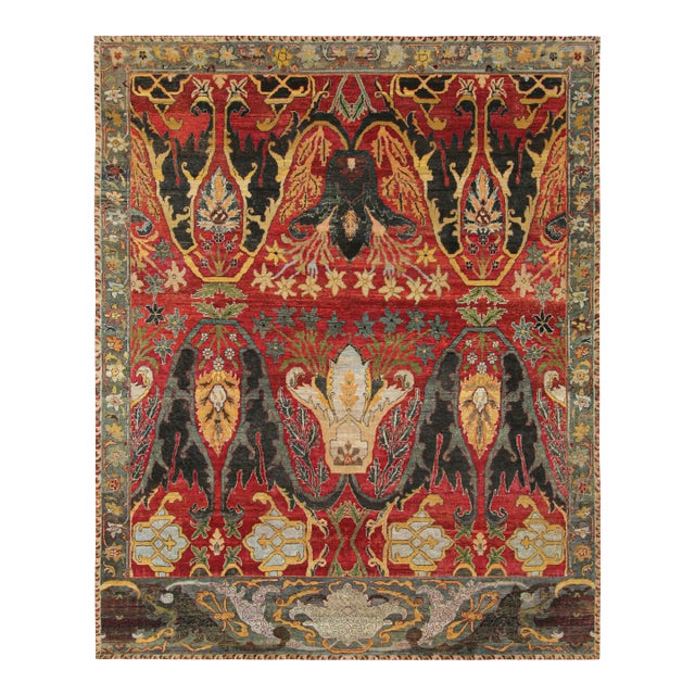 Rug & Kilim’s Persian Style Rug in Red, Gold, and Black With Floral Patterns For Sale