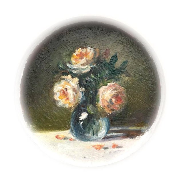 Set of 3 Miniature Rose Oil Paintings Vintage Frames Tiny Floral Wall Art Roses For Sale - Image 13 of 14